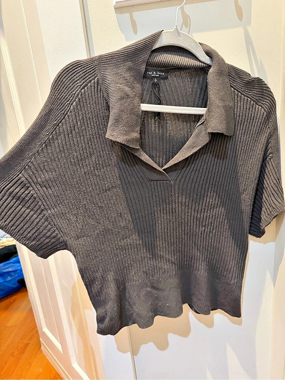 rag & bone Ribbed Short Sleeve Top Gray Small